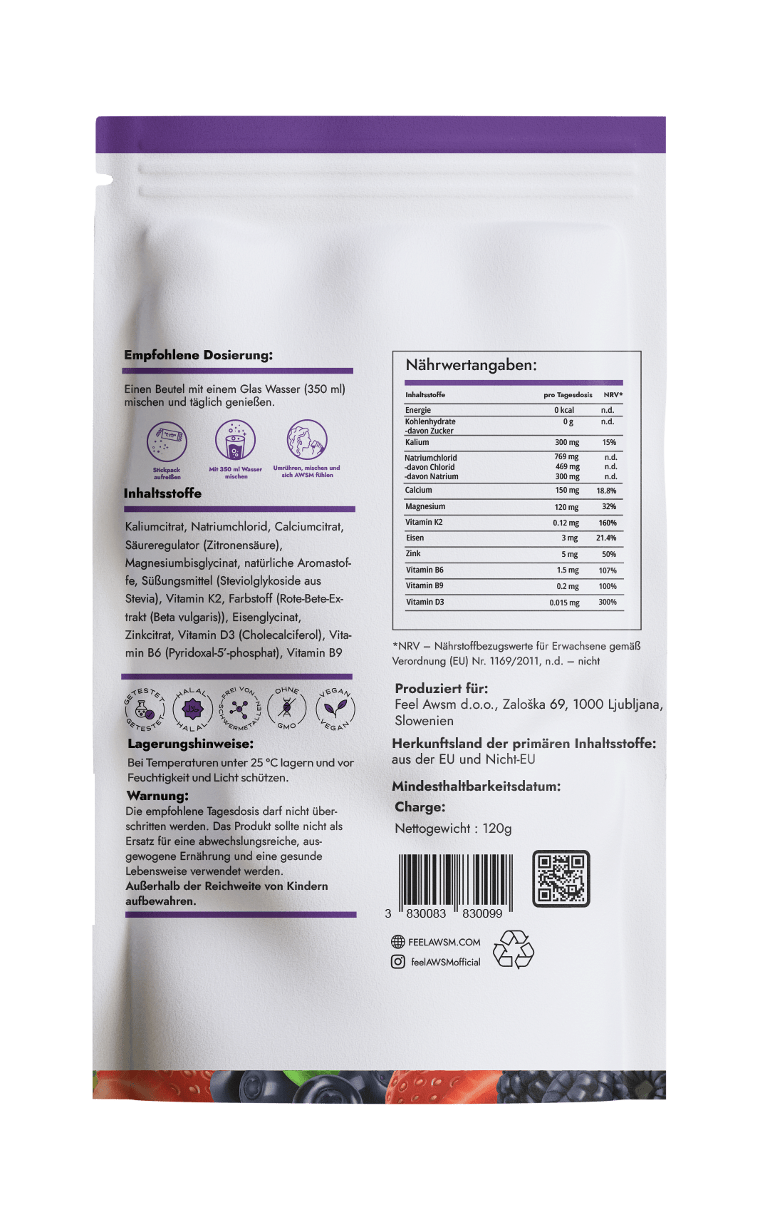 Electrolyt Essenz pouch — back showing ingredient panel