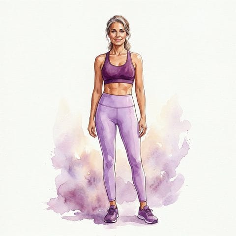 Woman after — confident, flat stomach, active